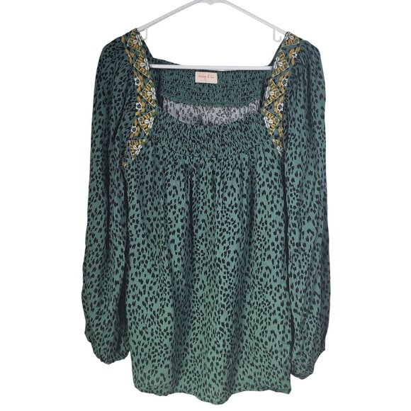 Hailey & Co Women's Small Peasant Blouse Top Animal Print Embroidery - Picture 1 of 10